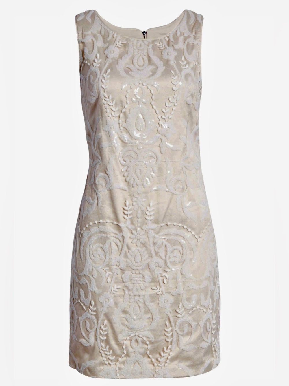 Vince Camuto Embroidered Sequin Shift Dress Floral Embroidery ivory-beige Sz 2 - Picture 2 of 10